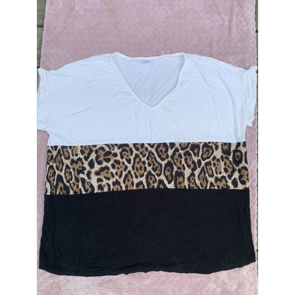 CY Fashion XL Color Block T Shirt Animal Print Soft Stretchy